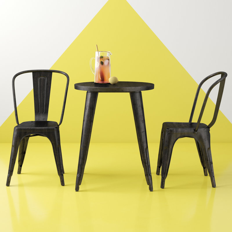 Brinson Round Steel Bistro Set, Black/Antique Gold, 24"