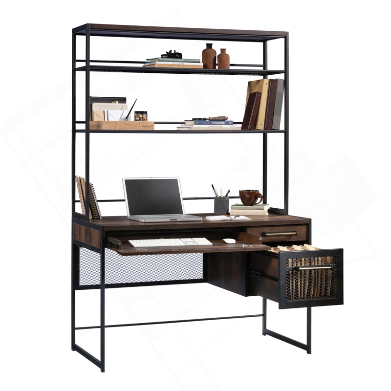 Bureau avec rehausse, finition brune