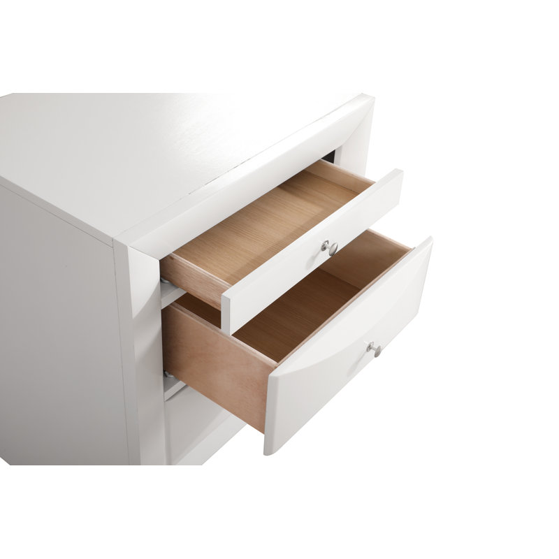 Table de chevet 3 tiroirs Marilla, blanc, Blanc