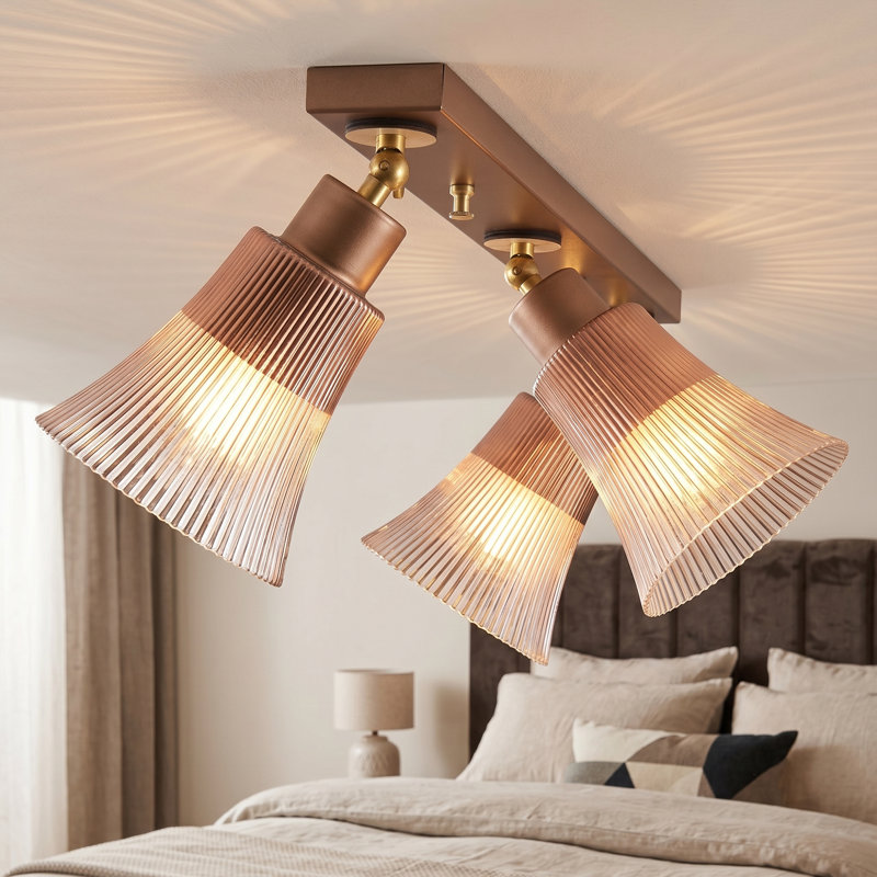 Plafonnier semi-encastré à culot en bois 3 lumières, Cuivre