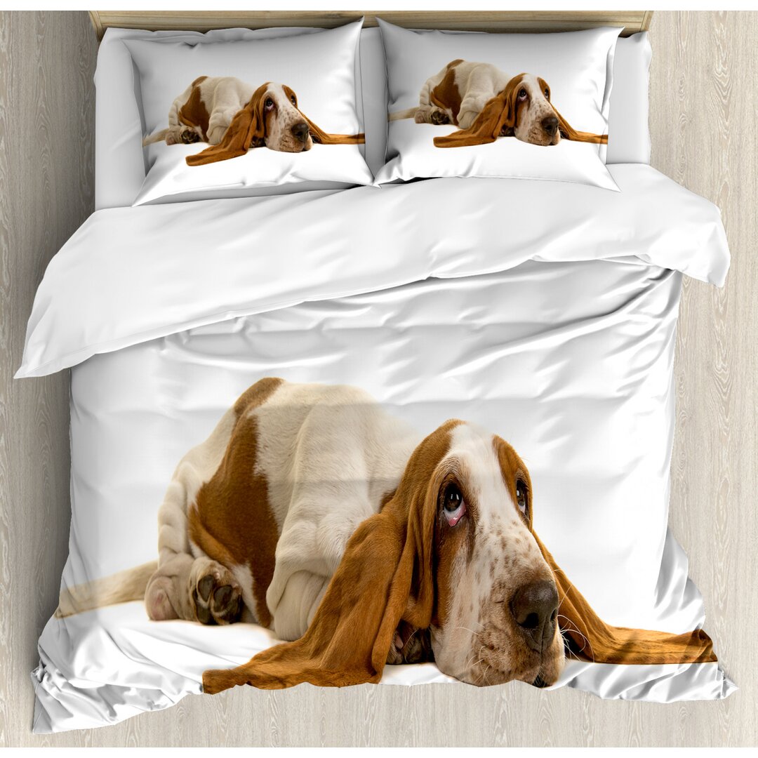 Bettbezug Set, Lange Eared Dog, Basset, Caramel Senf