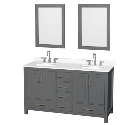 Sheffield 60" Freestanding Double Bathroom Vanity with Quartz Top with 24" Mirrors