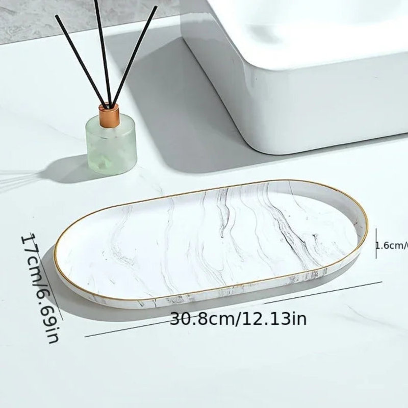 Vanity Tray - Non-Slip Marble Large, 6.69" W x 12.2" D x 0.63" H