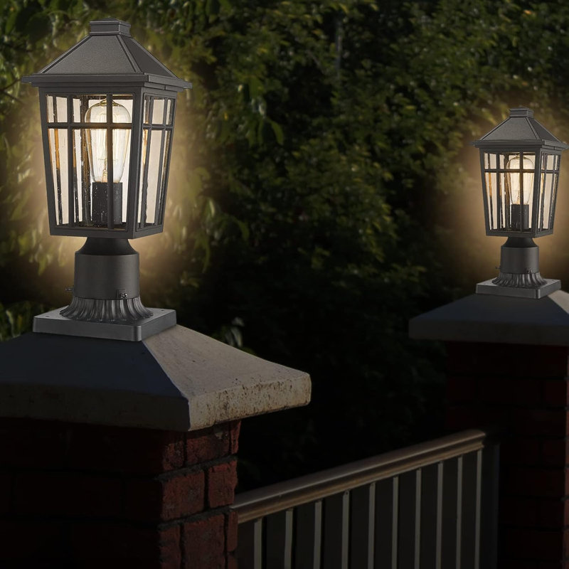 Outdoor Post Lights Lamp Post Light Fixture, Waterproof Aluminum Housing With Glass, Fence Post Deck Lighting For Garden, Patio, Pathway (1 Pack, Black)