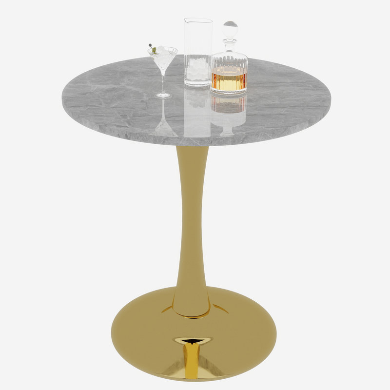 Table basse de 27,56 pouces de diamètre - 28,35 po de hauteur, table d'appoint de salon polyvalente, Gris, Doré
