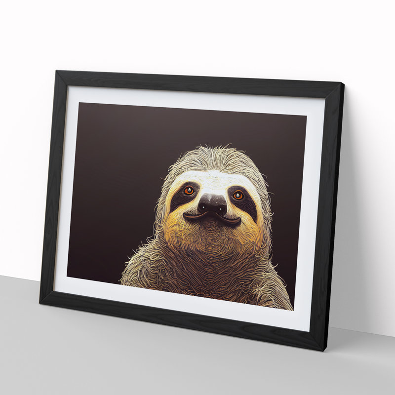 The Face Of A Sloth - Single Picture Frame Print, Black, 46cm H x 64cm W