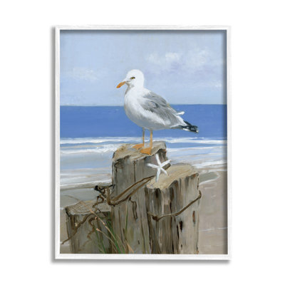 Été, mouette et étoile de mer, poteau de plage nautique noir, estampe numérique de Sally Swatland