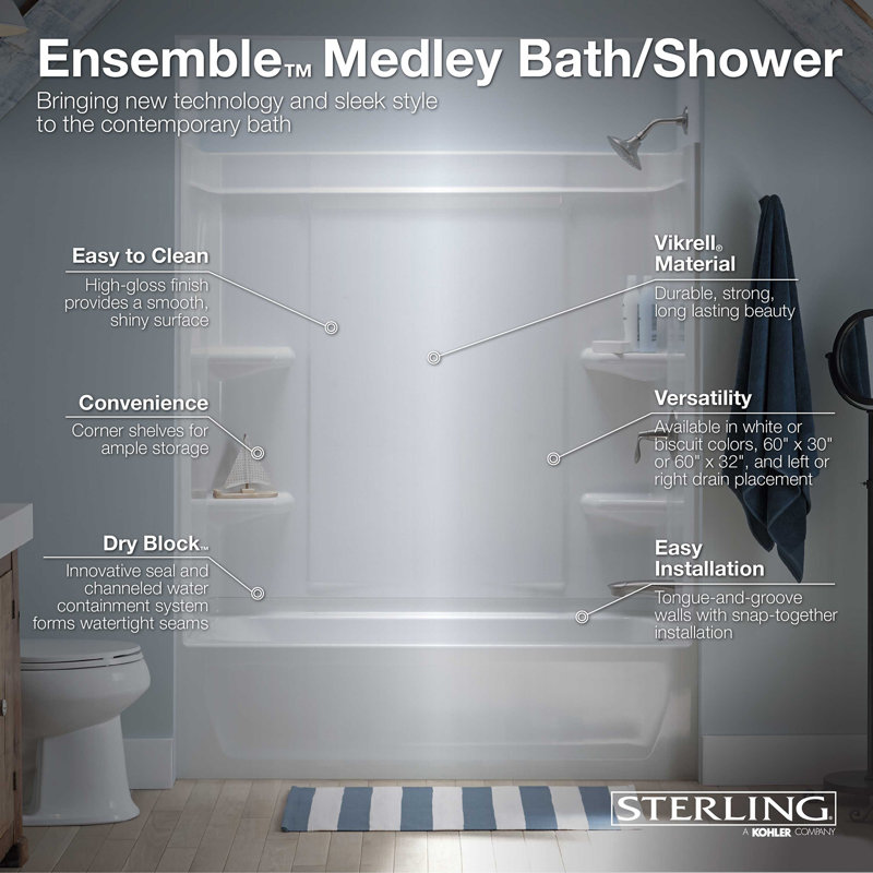 Paroi de douche Medley, H 75,5 po x l 60 po x P 34 po