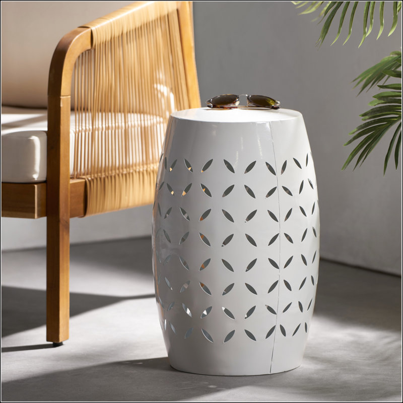 Accent Side Table, Cylindrical Design End Table, Coffee Side Table, White