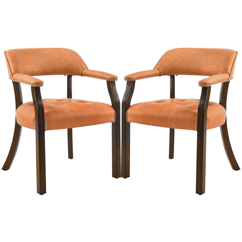 LUMERA Collection Tufted Arm Dining Chair Orange, Orange, Walnut