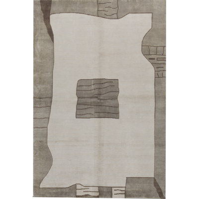 Tapis beige et brun noué à la main de haute qualité