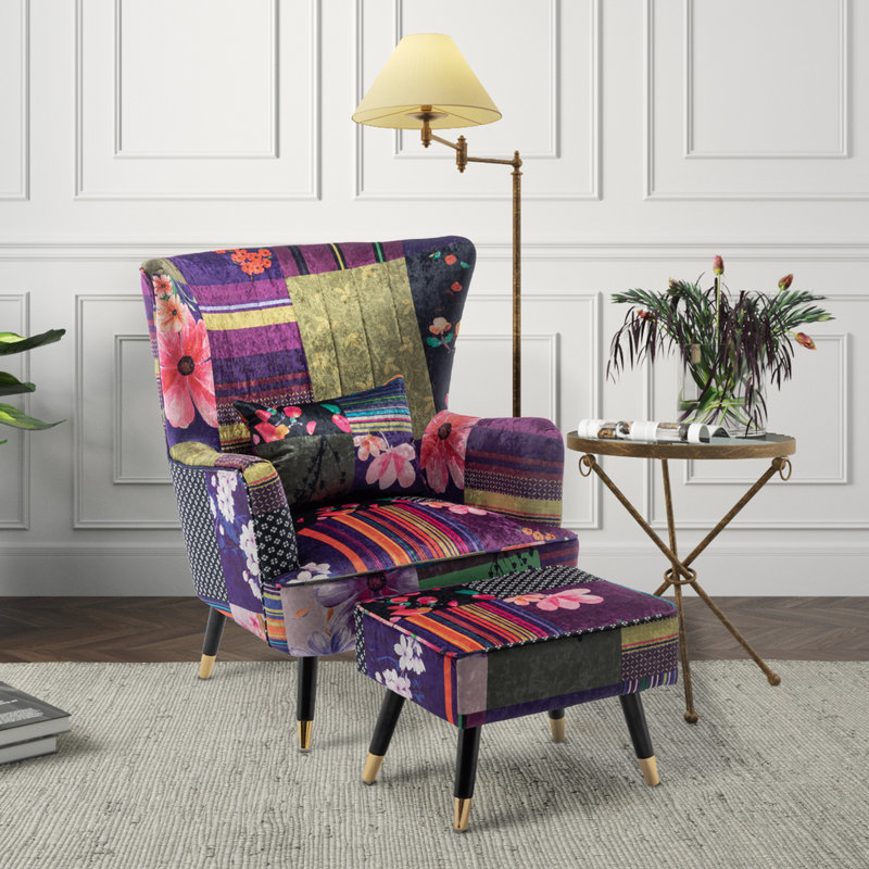 Upholstered Accent Chair with Footstool, Multicoloured