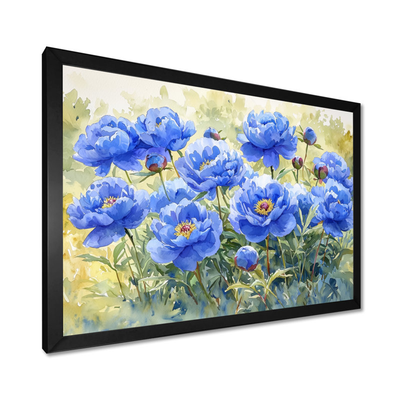 Pivoines bleues dans la prairie I - pivoines, art mural, Reproduction encadrée d'une seule photo, H 30 po x l 40 po