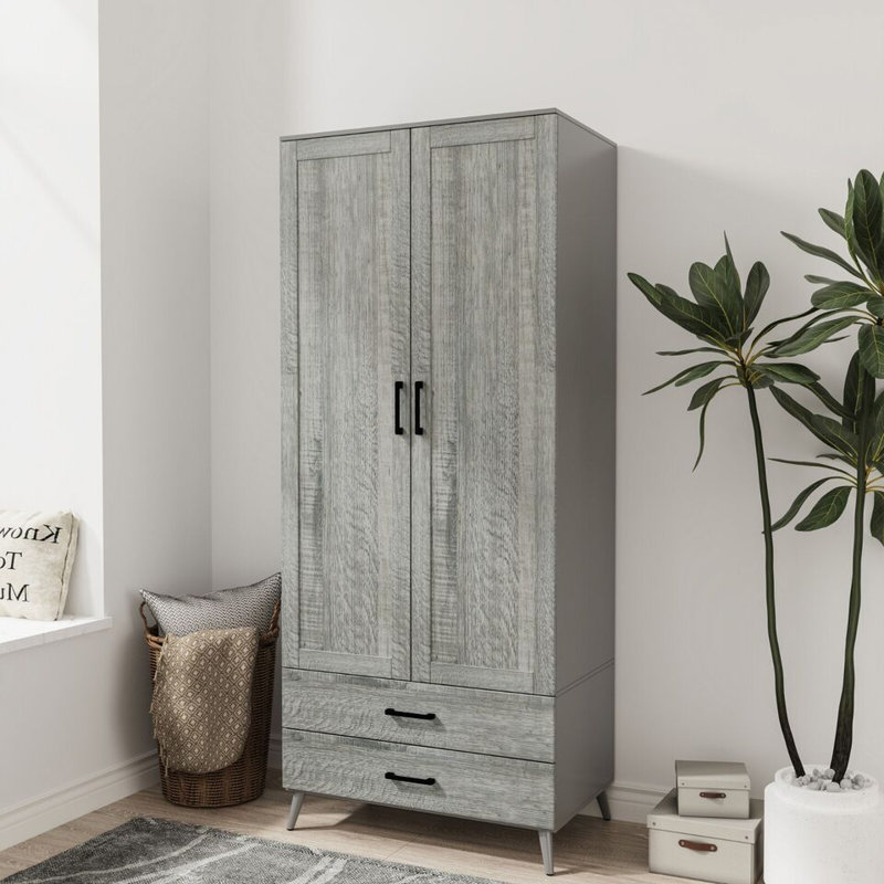 Bosse Solid Wood Wardrobe, Grey Ash Grey
