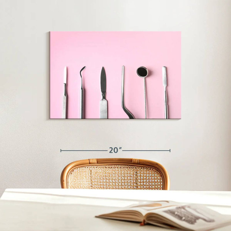 Dental Tools On Pink, 16" H x 24" W