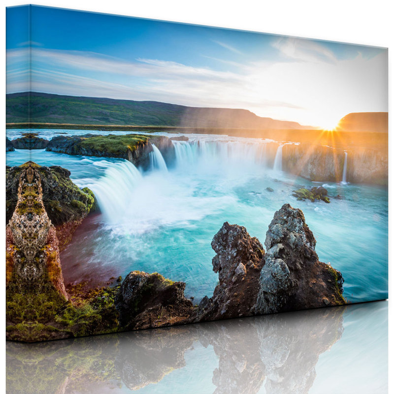 Idyllic Waterfalls At Sunset by No - Wrapped Canvas Print, 70cm H x 100cm W x 4.5cm D, With lighting
