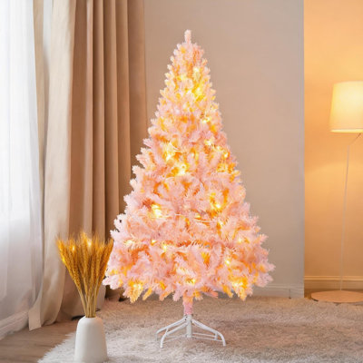 Arbres de Noël combinant éclairage DEL et métal avec design pliant et rose, rangement, 6 pi