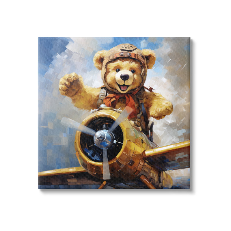 «Pilot Bear Flying Plane On Canvas» par Ray Powers, reproduction, H 24 po x l 24 po x P 1,5 po