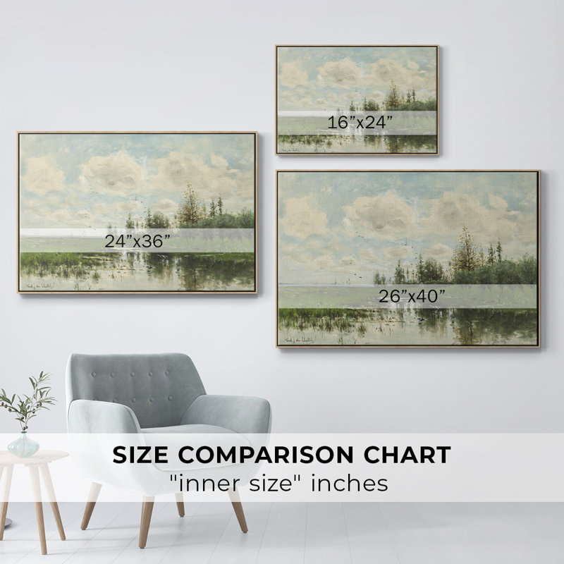 Paysage rétro - XLVI, Vert / beige, 17" H x 25" W x 2'' D, Toile naturelle avec cadre flottant