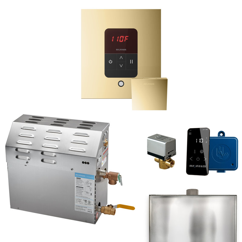 Ensemble de générateur de douche à vapeur MS 6 kW (6000 W) avec contrôle d'iTempo carré dans les accessoires, Laiton poli
