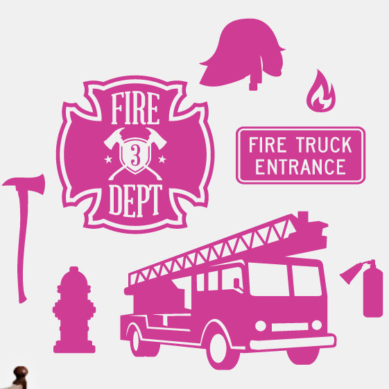 Décalcomanie murale pour pompiers, Rose vif