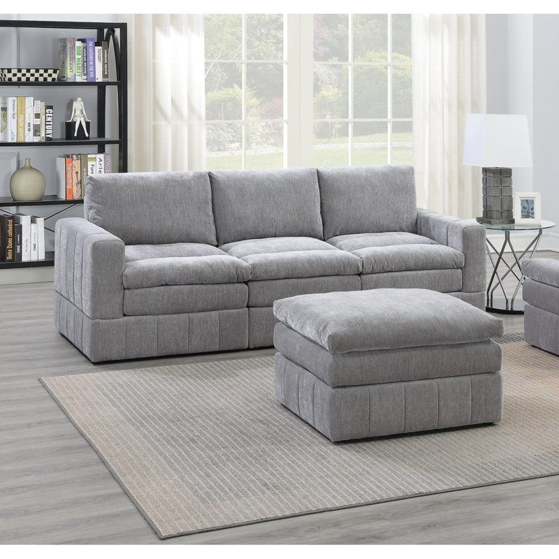 Contemporary Modular Sectiona Set Furniture Corner Sectional, Grey Fabric