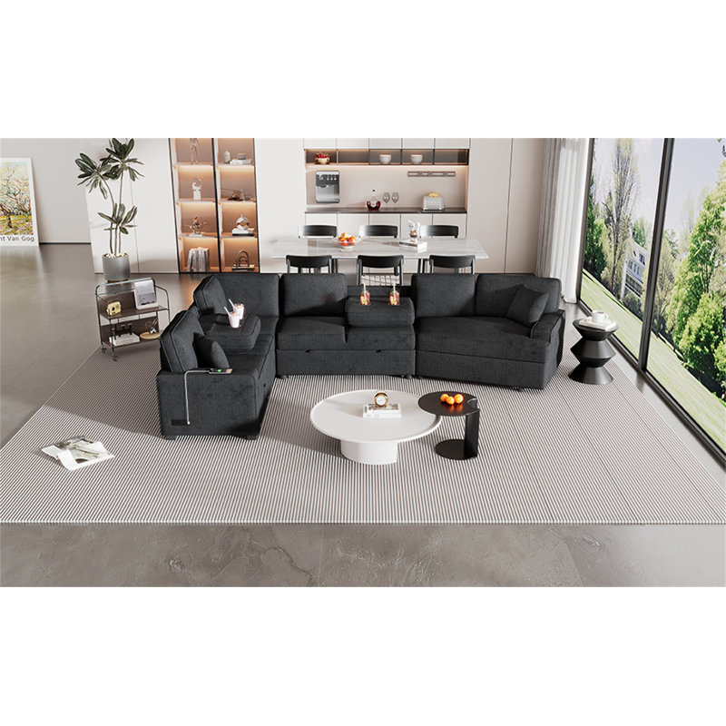 Canapé-lit modulaire en forme de L de 126 po avec canapé-lit et dispositif de charge pour porte-gobelets
