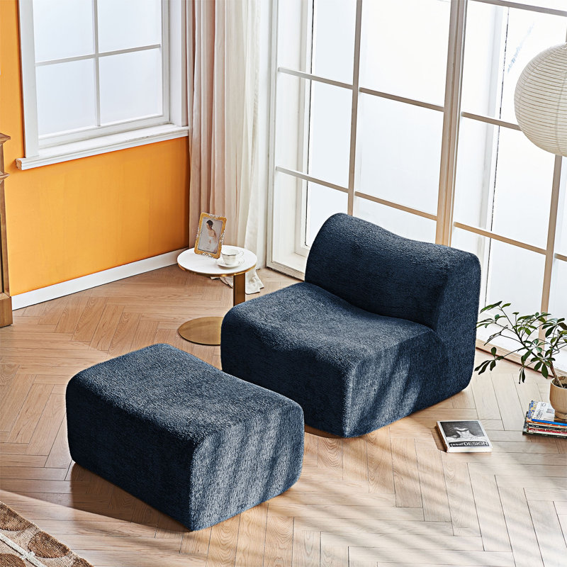 Chaise longue simple avec repose-pieds, Bleu