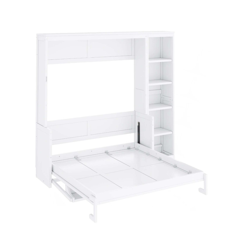 Lit escamotable double avec bureau et bibliothèque, Lit double, White
