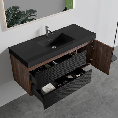 Meuble-lavabo de salle de bain avec tiroirs et une porte, meuble-lavabo mural pour salle de bain