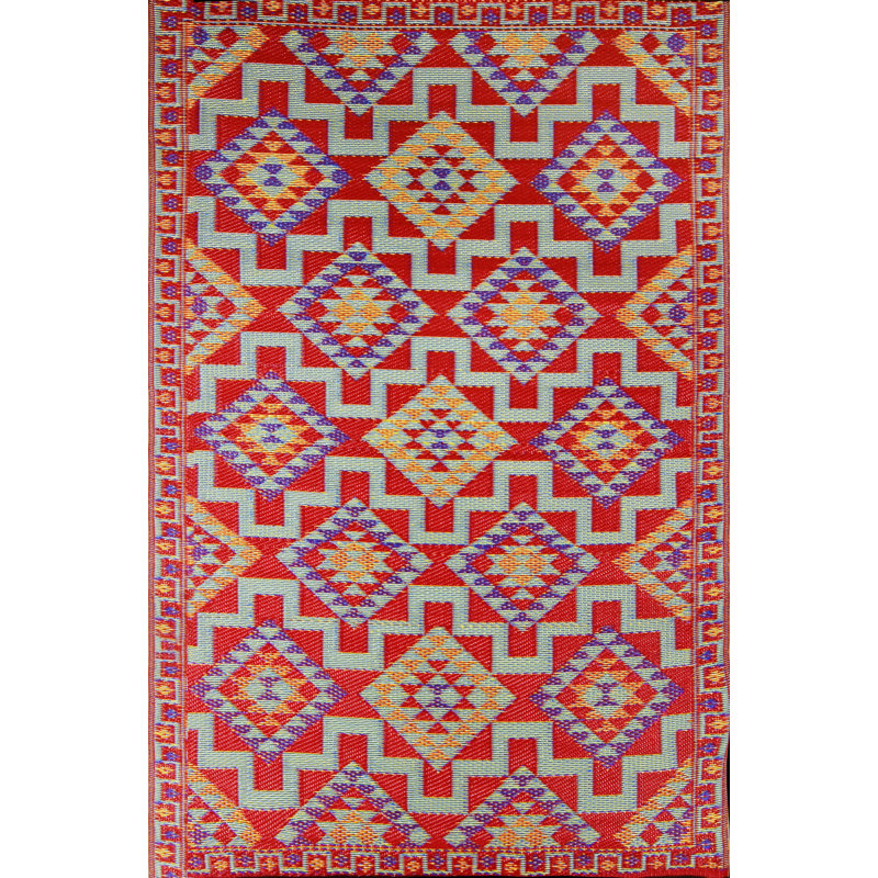 Tapis d'intérieur / extérieur rouge de style Sud-Ouest Agatha-Alice, Rectangle de 5 pi x 8 pi
