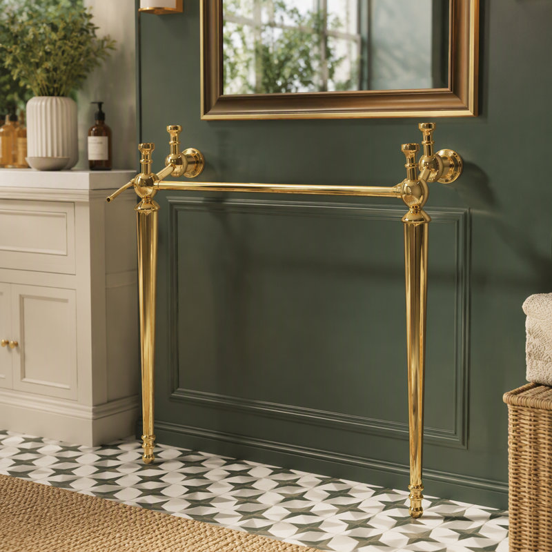 Freestanding Bathroom Console with Iron Leg, 36 Inch, Gold
