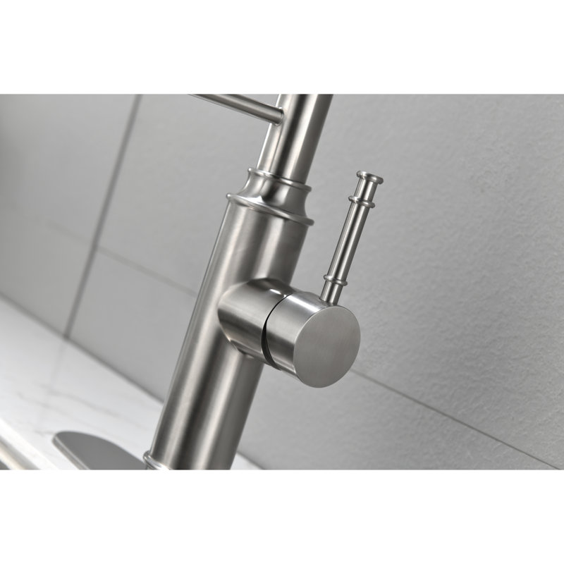 Brushed Nickel Kitchen Faucets, Pull Down , 360 Rotating Nozzle, Stainless Steel For Efficient Water Use Commercial Grade Faucets With Pull-Down Steel, Nickel, Stylish Appearance