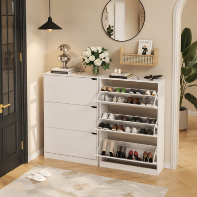 3-Tier Shoe Storage Cabinet with Flip Drawers, 16-20 Pair Free Standing Shoe Organizer 31.5''W for Entryway