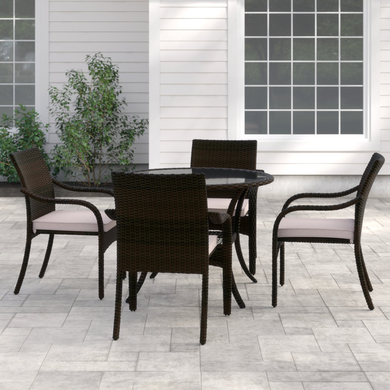 Tahirul 4 - Person Patio Dining Set with Round Table , Cushions Included, Brown