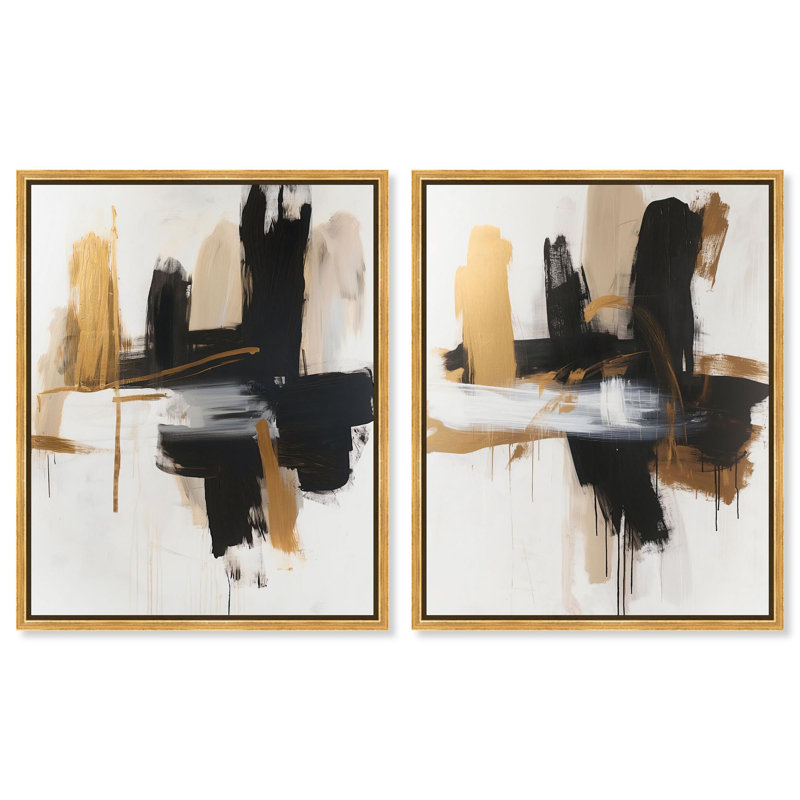 Ensemble de 2 décorations murales dorées Golden Glam Luxe par Art Remedy, cadre blanc, 30 x 36, H 37 po x l 31 po