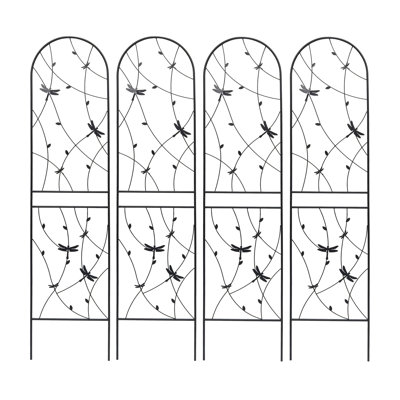 4 Pack Metal Garden Trellis 86.7" X 19.7" Rustproof Trellis For Climbing Plants Outdoor Flower Support Dragonfly Deco