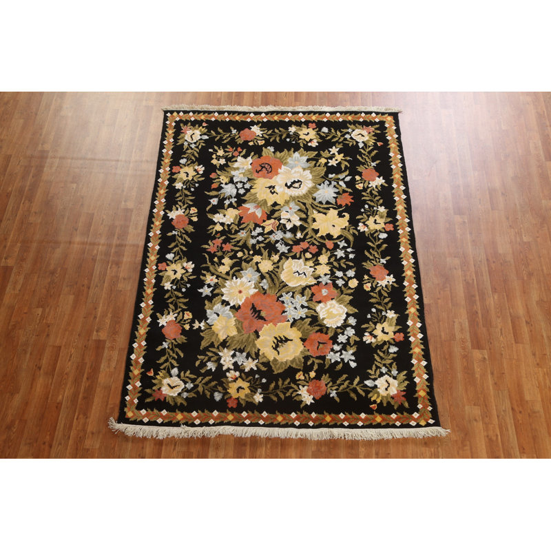 Tapis oriental en laine et soie à motif végétal noué à la main 5 pi 9 po x 8 pi 2 po