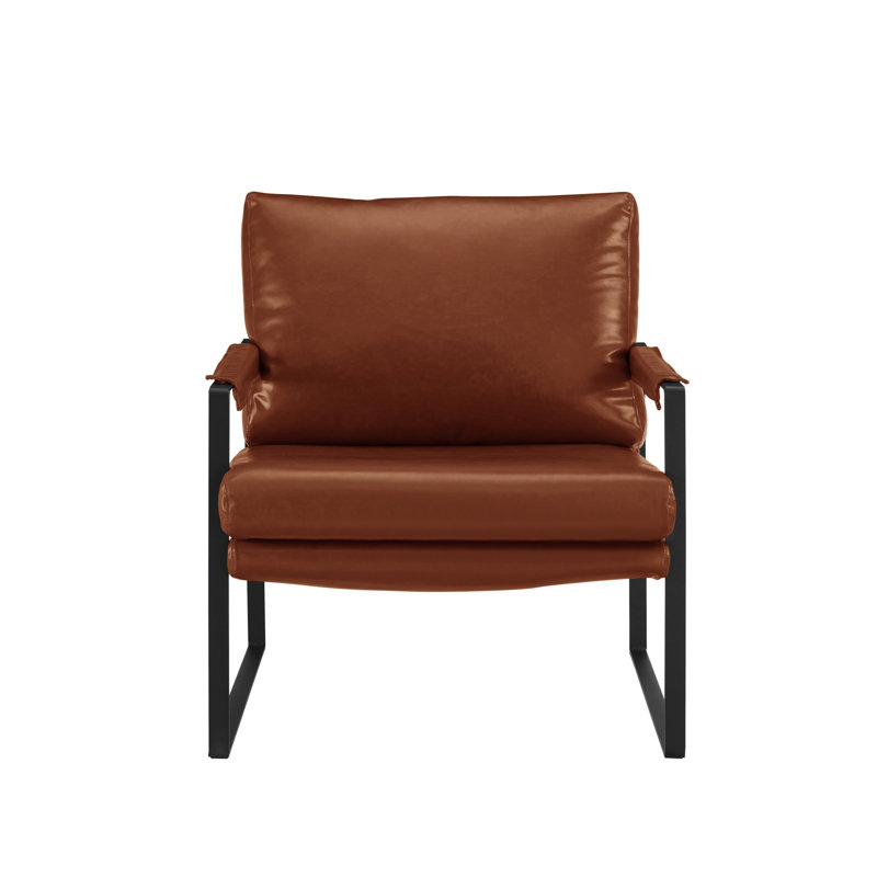 Fauteuil de 27,09 po Jasey, Similicuir brun foncé