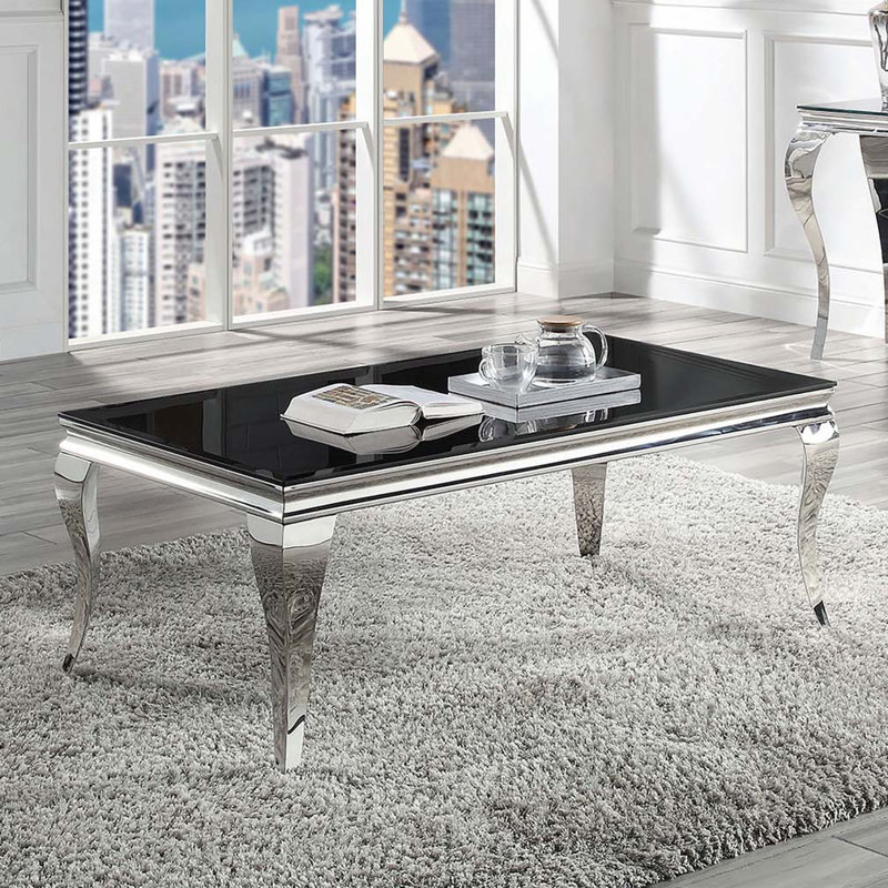 Table basse en verre avec pieds en métal, H 23 po x L 23,5 po x l 23,5 po, Noir