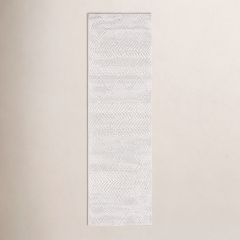 Tarres Geometric Handwoven Wool Cream Area Rug, Runner 2'3" x 9'