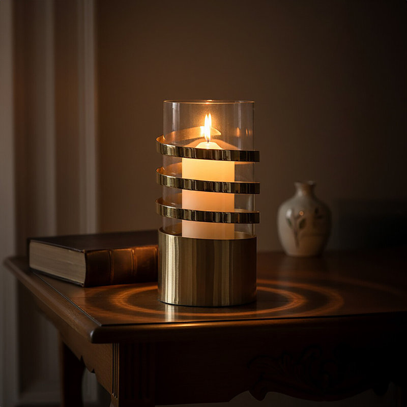 Tia Aluminum Tabletop / Centrepiece Hurricane, 28cm H x 14cm W x 14cm D