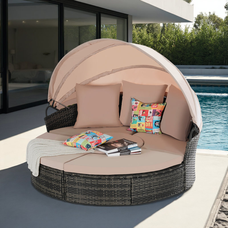 Ensemble de meubles d'extérieur pour lit de jour 5 pièces, canapé à baldaquin avec table relevable pour la cour, le porche et la piscine