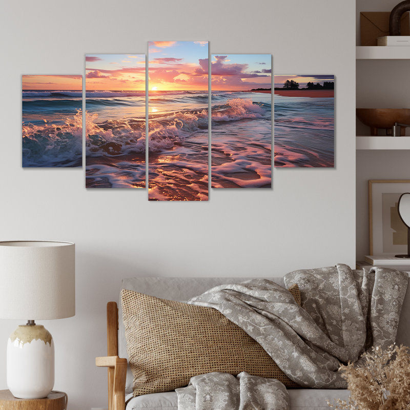 Beachside Sunset Horizon V - Rose, décoration murale multipanel