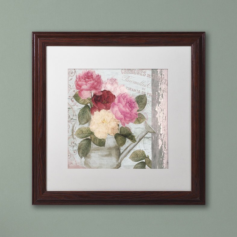 «Chalet d'Ete Roses» par Jadaya, impression encadrée, H 11 po x l 14 po x P 0,5 po, Blanc, Toile avec cadre brun