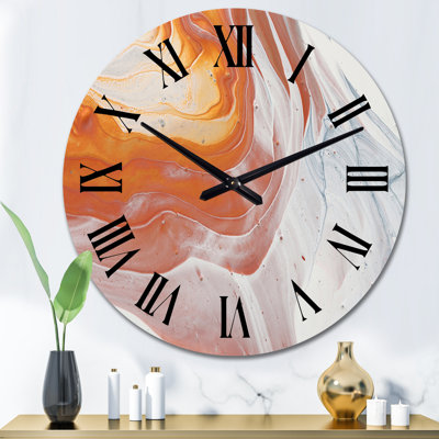 Horloge murale orange, blanc et marbre gris