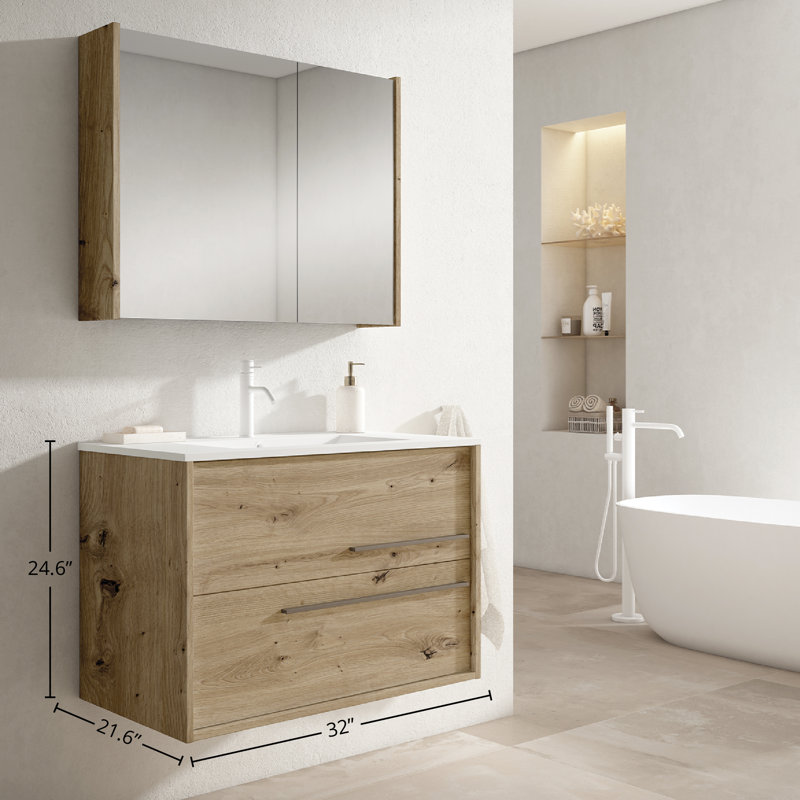 Meuble-lavabo simple 24 po avec lavabo Westover, L 32 po, Naturel/noir