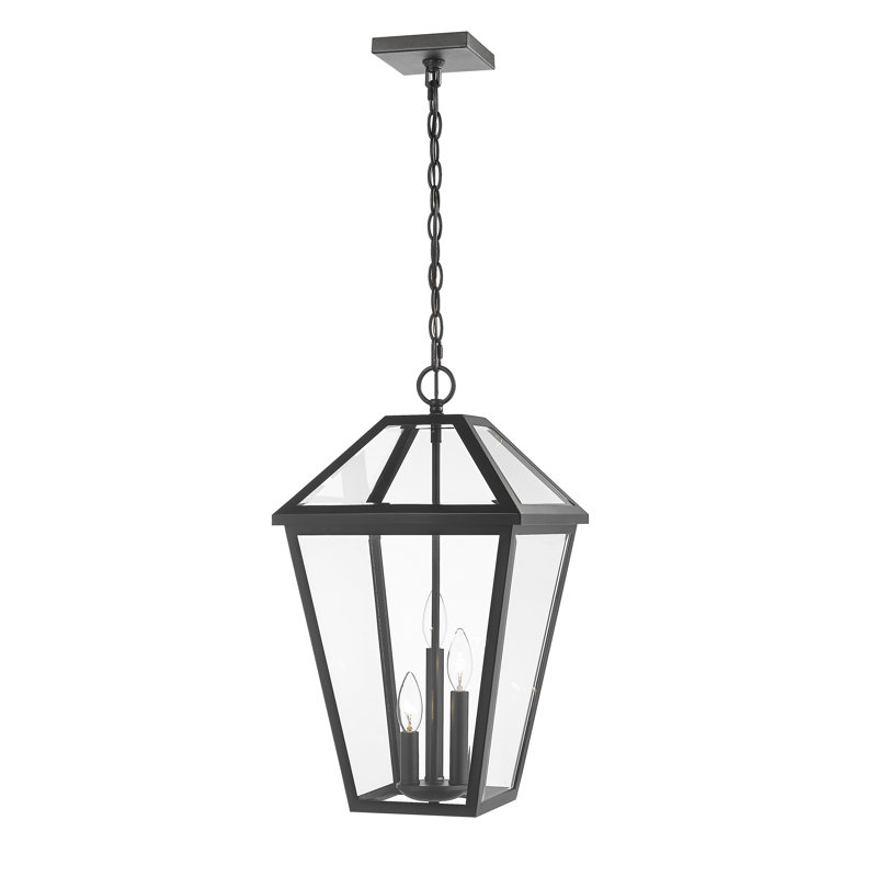 Lanterne suspendue d'extérieur 3 lumières Swerve, Noir, Verre biseauté transparent, H 21,5 po x l 12,25 po x P 12,25 po