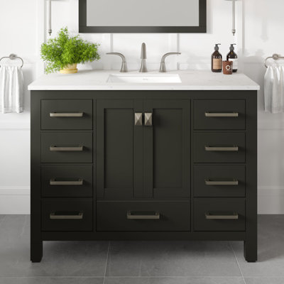 Minnich 42"W X 22"D Espresso Bathroom Vanity With White Carrara Quartz Countertop And Undermount Porcelain Sink