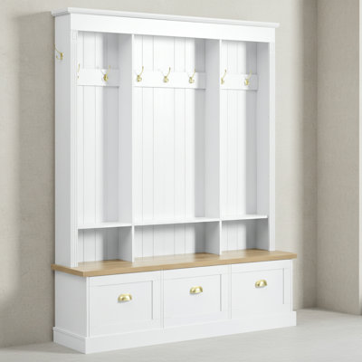 75.2"H Hall Tree With Built-In Led Light And 3 Large Cabinets